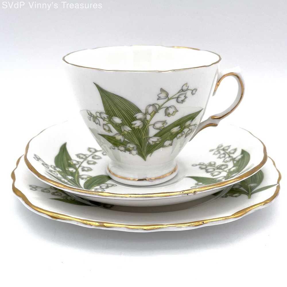 Royal Vale Lily of the Valley Bone China Tea Cup Saucer Plate 3pc Trio Vintage